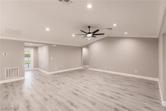 27260 Porto Nacional Dr, Punta Gorda, FL 33983 - spare room featuring recessed lighting, crown molding, light wood-style floors, baseboards, and a ceiling fan