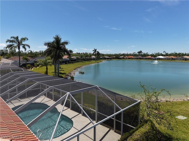 20716 Tisbury Ln, North Fort Myers, FL 33917 - exterior space featuring a water view, an outdoor pool, and glass enclosure