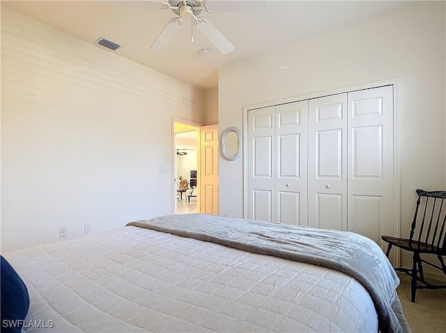 20716 Tisbury Ln, North Fort Myers, FL 33917 - bedroom featuring a closet, a ceiling fan, carpet flooring, and visible vents