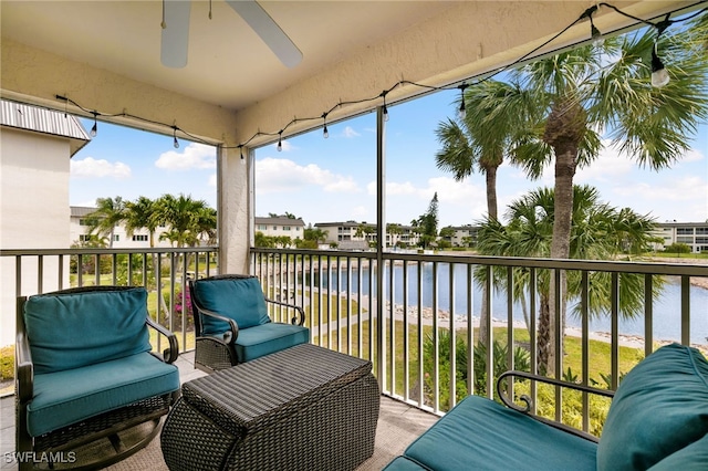 1004 Manatee Rd Unit H201, Naples, FL 34114 - sunroom featuring a water view and a ceiling fan