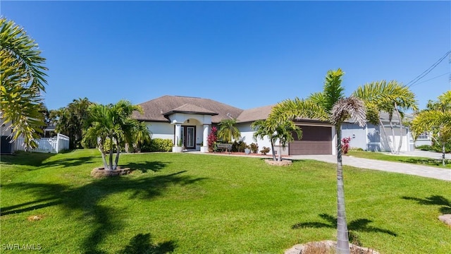 2714 SW 28th Ave, Cape Coral, FL 33914 - mediterranean / spanish home featuring stucco siding, a garage, a front lawn, and concrete driveway
