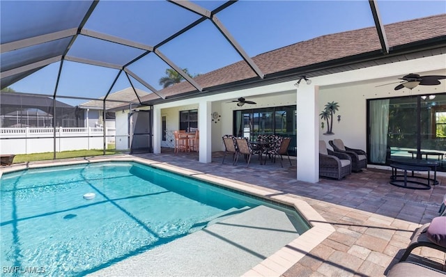 2714 SW 28th Ave, Cape Coral, FL 33914 - view of pool featuring glass enclosure, ceiling fan, and a patio