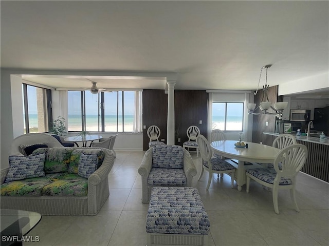 6672 Estero Blvd Unit A606, Fort Myers Beach, FL 33931 - living area featuring a chandelier and light tile patterned floors