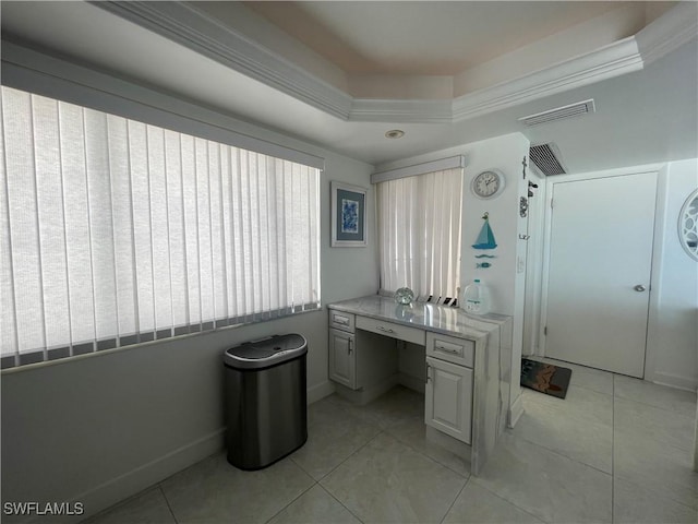 6672 Estero Blvd Unit A606, Fort Myers Beach, FL 33931 - office space featuring light tile patterned floors, baseboards, and a tray ceiling