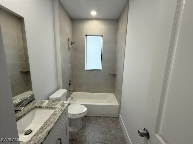 2803 17th St W, Lehigh Acres, FL 33971 - full bathroom featuring baseboards, bathtub / shower combination, toilet, and vanity