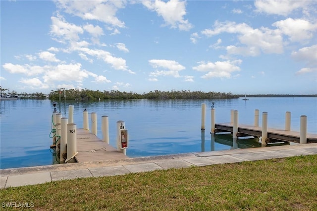 view of dock featuring a water view