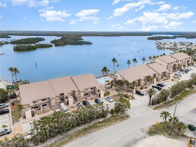 aerial view with a water view