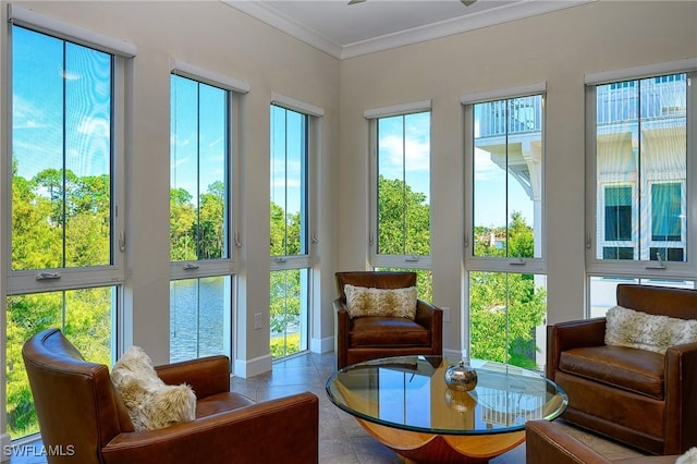 6561 Dominica Dr Unit 8-201, Naples, FL 34113 - sunroom / solarium featuring tile patterned floors, baseboards, ornamental molding, and a healthy amount of sunlight