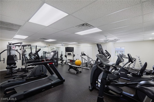 16860 Ginger Ln Unit 3049, Fort Myers, FL 33908 - exercise room with a ceiling fan and a paneled ceiling