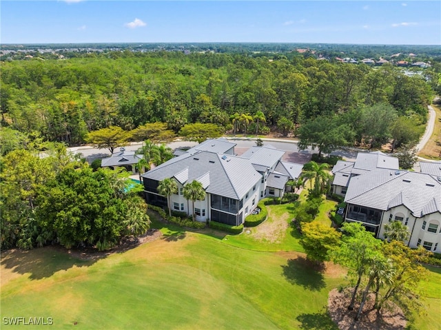 bird's eye view with view of golf course