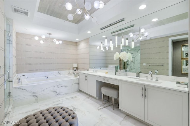 4971 Bonita Bay Blvd Unit 606, Bonita Springs, FL 34134 - full bath with a sink, marble finish floor, visible vents, and a chandelier