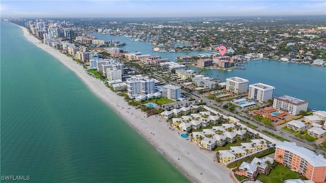 222 Harbour Dr Unit 104, Naples, FL 34103 - aerial view featuring a water view, a view of the beach, and a view of city