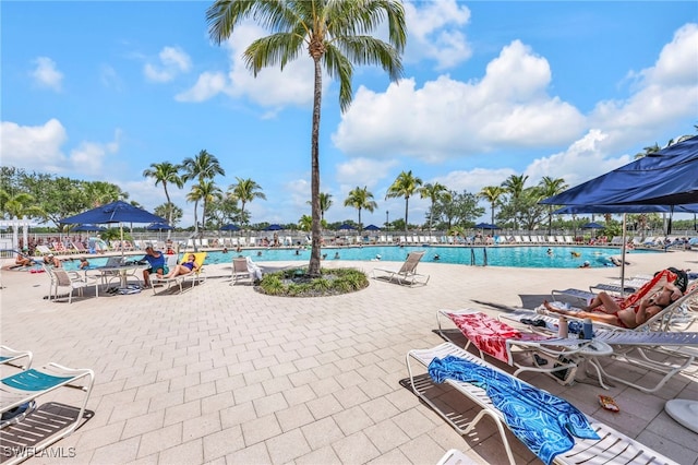 7547 Novara Ct, Naples, FL 34114 - community pool featuring a patio and fence