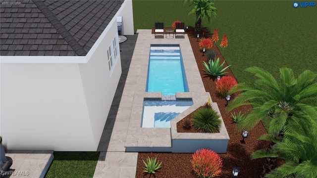 view of swimming pool with a patio area and a pool with connected hot tub