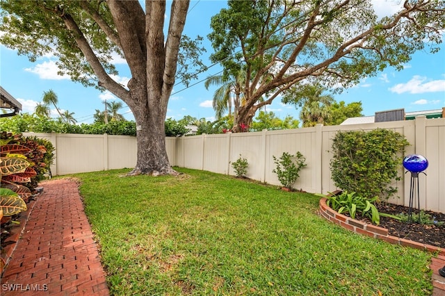 view of yard with a fenced backyard