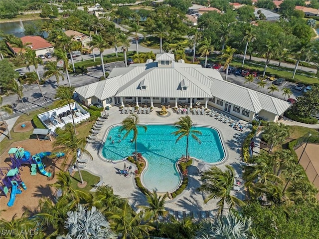 view of swimming pool featuring a patio area