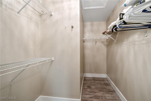 522 110th Ave N, Naples, FL 34108 - walk in closet featuring wood finished floors and attic access