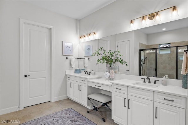9476 Livorno Ct, Naples, FL 34119 - full bath featuring double vanity, a shower stall, and tile patterned flooring