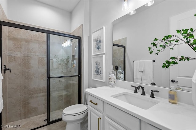 9476 Livorno Ct, Naples, FL 34119 - bathroom with vanity, a shower stall, and tile patterned floors