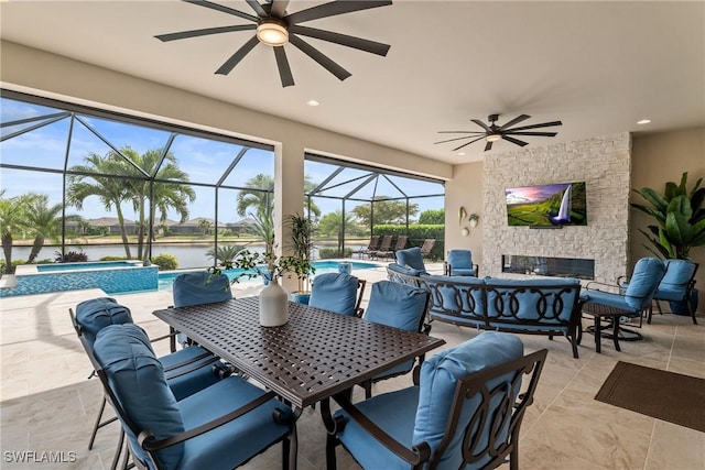9476 Livorno Ct, Naples, FL 34119 - view of patio with outdoor dining space, an outdoor living space, and ceiling fan