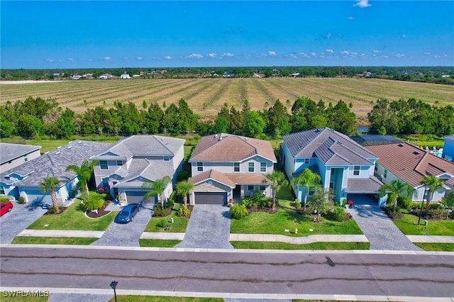 birds eye view of property with a residential view and a rural view