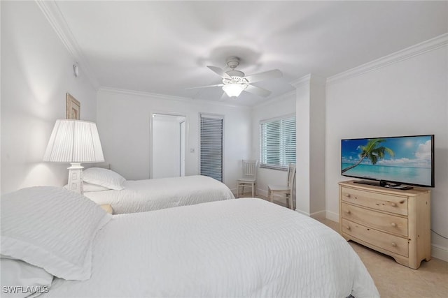 3443 Gulf Shore Blvd N Unit 403, Naples, FL 34103 - bedroom with crown molding, a ceiling fan, and baseboards