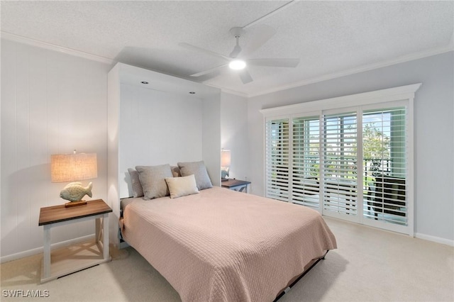 383 Harbour Dr Unit 209, Naples, FL 34103 - bedroom with ornamental molding, carpet, baseboards, access to outside, and ceiling fan