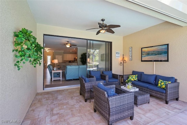 20374 Black Tree Ln, Estero, FL 33928 - view of patio featuring a ceiling fan and an outdoor living space