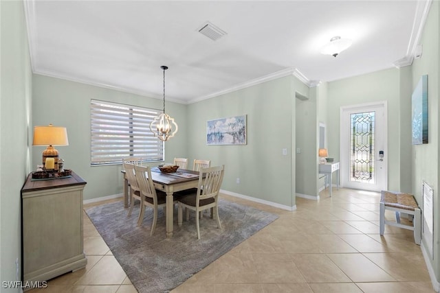 20374 Black Tree Ln, Estero, FL 33928 - dining space featuring a chandelier, healthy amount of natural light, crown molding, and light tile patterned floors