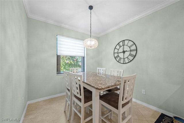 20374 Black Tree Ln, Estero, FL 33928 - dining room featuring a chandelier, light tile patterned flooring, ornamental molding, and baseboards