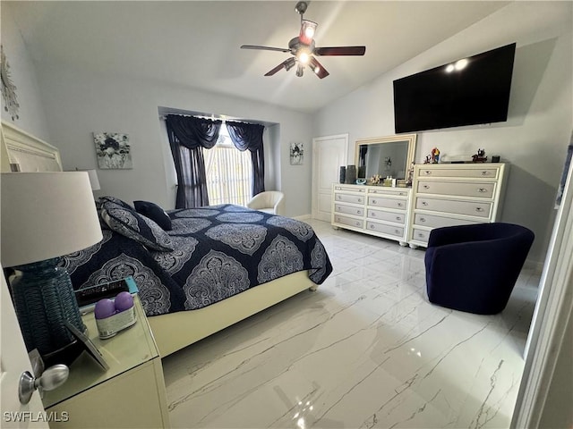 2618 35th Ave NE, Naples, FL 34120 - bedroom with a ceiling fan, lofted ceiling, and marble finish floor