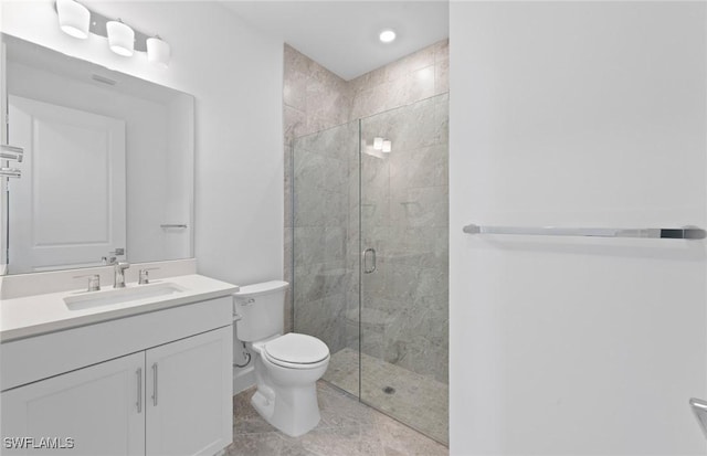 17313 Willow Tree Ln, North Fort Myers, FL 33917 - full bathroom with a shower stall, toilet, vanity, and recessed lighting