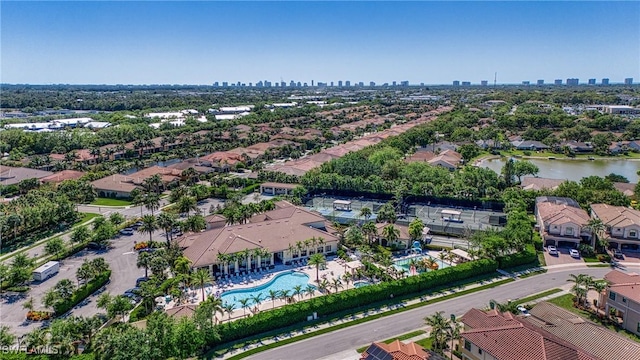drone / aerial view with a view of city