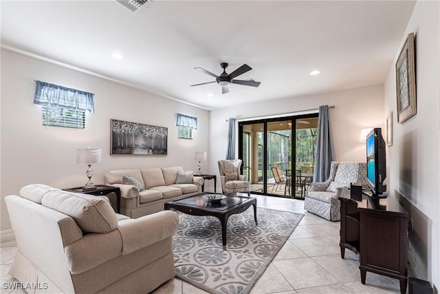 10870 Maitland Way, Fort Myers, FL 33913 - living area with recessed lighting, ceiling fan, and light tile patterned floors