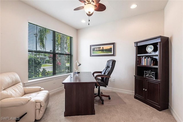 10870 Maitland Way, Fort Myers, FL 33913 - office with light carpet, baseboards, a ceiling fan, and recessed lighting