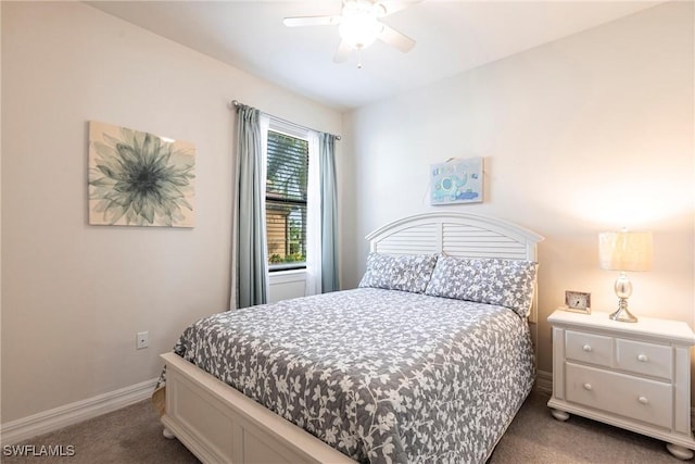 10870 Maitland Way, Fort Myers, FL 33913 - bedroom featuring dark colored carpet, baseboards, and ceiling fan