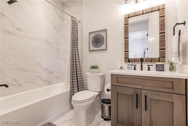 13005 Pembroke Dr, Naples, FL 34105 - bathroom featuring marble finish floor, toilet, shower / bath combination with curtain, and vanity