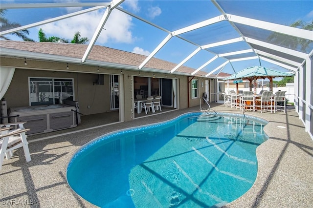 931 SW 35th Ter, Cape Coral, FL 33914 - view of pool with outdoor dining area, a fenced in pool, a lanai, and a patio area