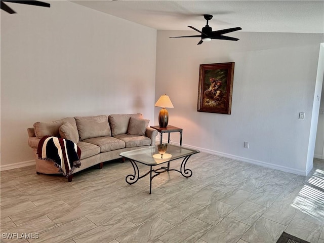 17304 Timber Oak Ln, Fort Myers, FL 33908 - living room with baseboards, lofted ceiling, and a ceiling fan