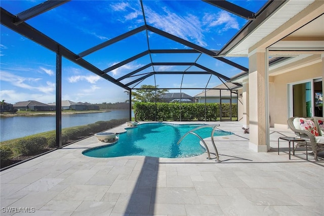 14364 Neptune Ave, Naples, FL 34114 - swimming pool with a patio area, a water view, and glass enclosure