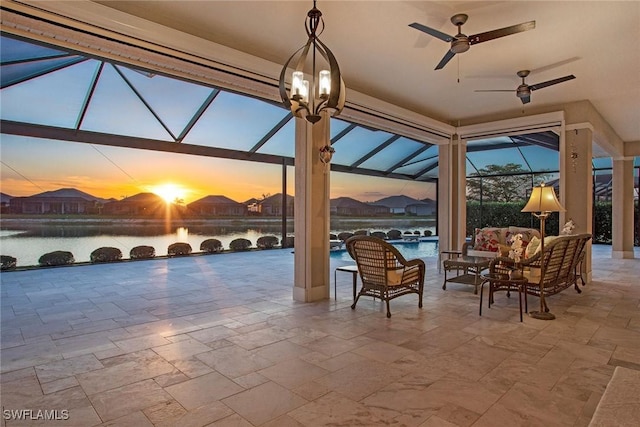 14364 Neptune Ave, Naples, FL 34114 - view of patio / terrace with an outdoor pool, glass enclosure, ceiling fan, and an outdoor living space