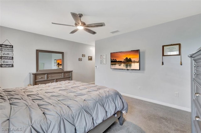 2701 NW Embers Ter, Cape Coral, FL 33993 - bedroom with a ceiling fan, carpet floors, baseboards, and visible vents