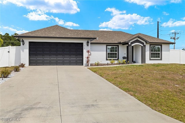 713 NE 31st Ter, Cape Coral, FL 33909 - ranch-style house featuring a front yard, driveway, stucco siding, and fence