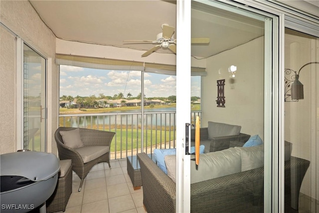 20700 Country Creek Dr Unit 823, Estero, FL 33928 - sunroom featuring a water view and ceiling fan
