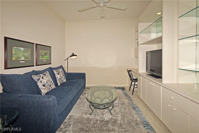 20700 Country Creek Dr Unit 823, Estero, FL 33928 - living room featuring crown molding and a ceiling fan