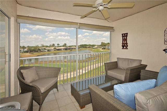 20700 Country Creek Dr Unit 823, Estero, FL 33928 - sunroom with a ceiling fan and a water view