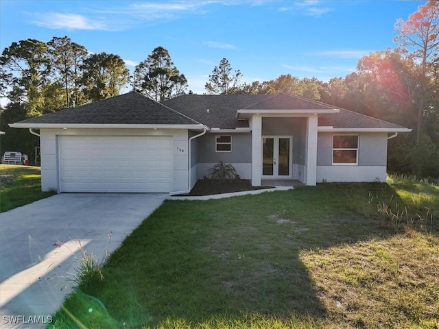 150 Bell Blvd S, Lehigh Acres, FL 33974 - single story home featuring driveway, stucco siding, a garage, and french doors