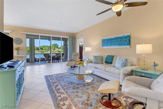 14561 Bellino Ter Unit 101, Bonita Springs, FL 34135 - living room with light tile patterned floors and a ceiling fan