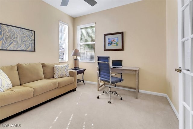 14561 Bellino Ter Unit 101, Bonita Springs, FL 34135 - carpeted home office featuring baseboards and ceiling fan