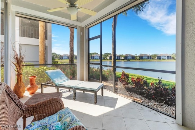 14561 Bellino Ter Unit 101, Bonita Springs, FL 34135 - sunroom with plenty of natural light, a water view, and ceiling fan